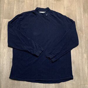 Mens Vintage Nike Mock Neck Long‎ Sleeve Navy Blue T-Shirt